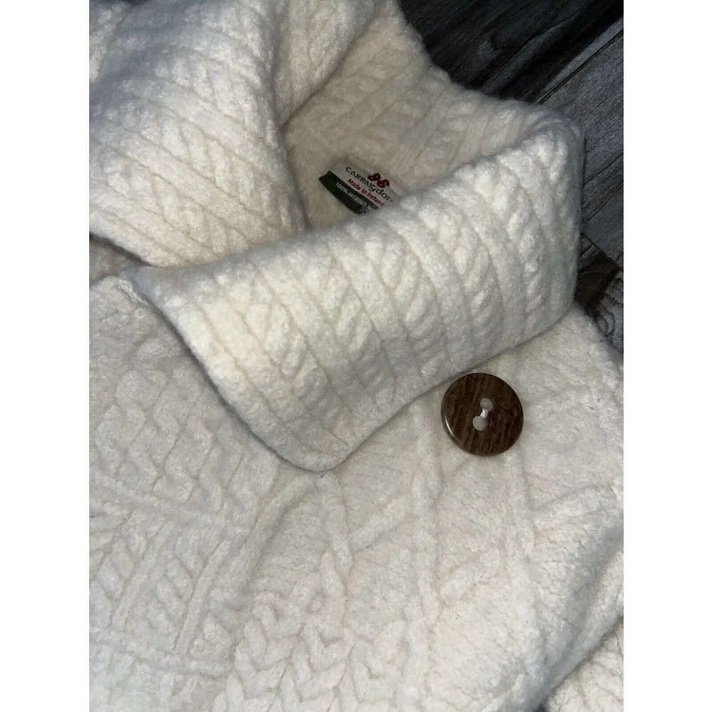 Carraig Donn Irish Wool Fisherman Cream Sweater Cardigan Kids Size M Cable Knit - Picture 3 of 10